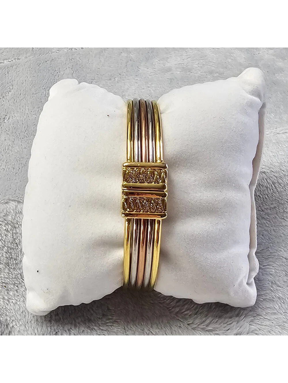 Premier Designs Tri Tone Hinged Cuff Bracelet Gold Silver Rose Gold Multi Wire